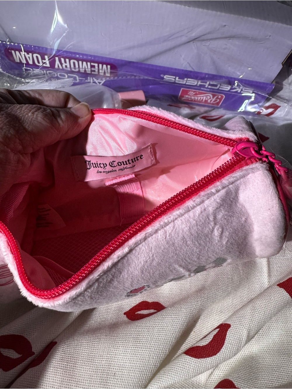 Juicy Couture Pink Plush Cosmetic Pouch with Heart Charm includes travel bottle - Picture 3 of 10